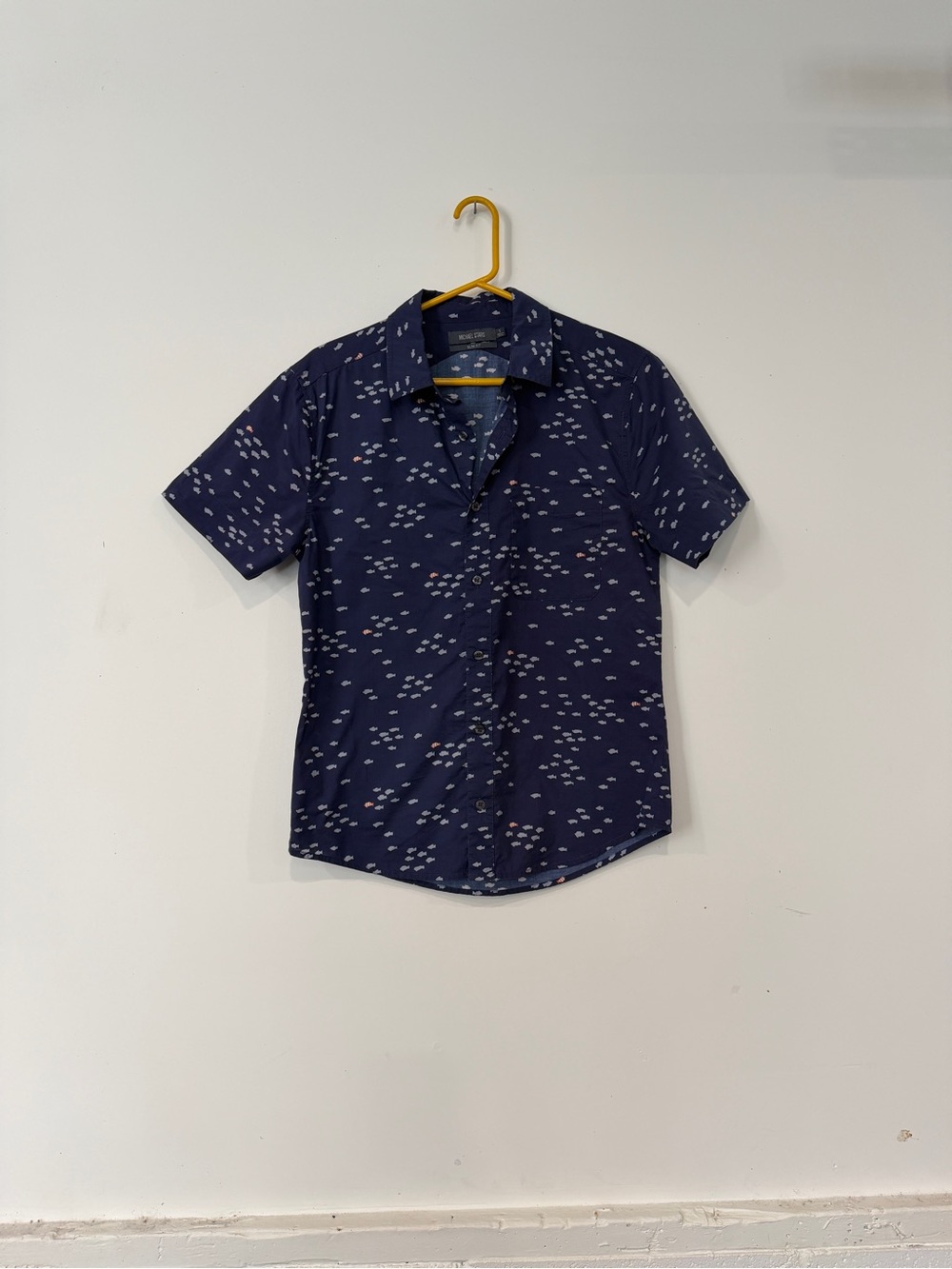 Michael Stars Navy Short-Sleeve Button-Up with little fish print